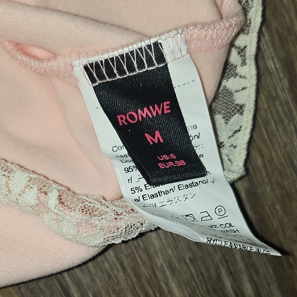 ROMWE Pink Lace Button-Up Blouse - Picture 4 of 5